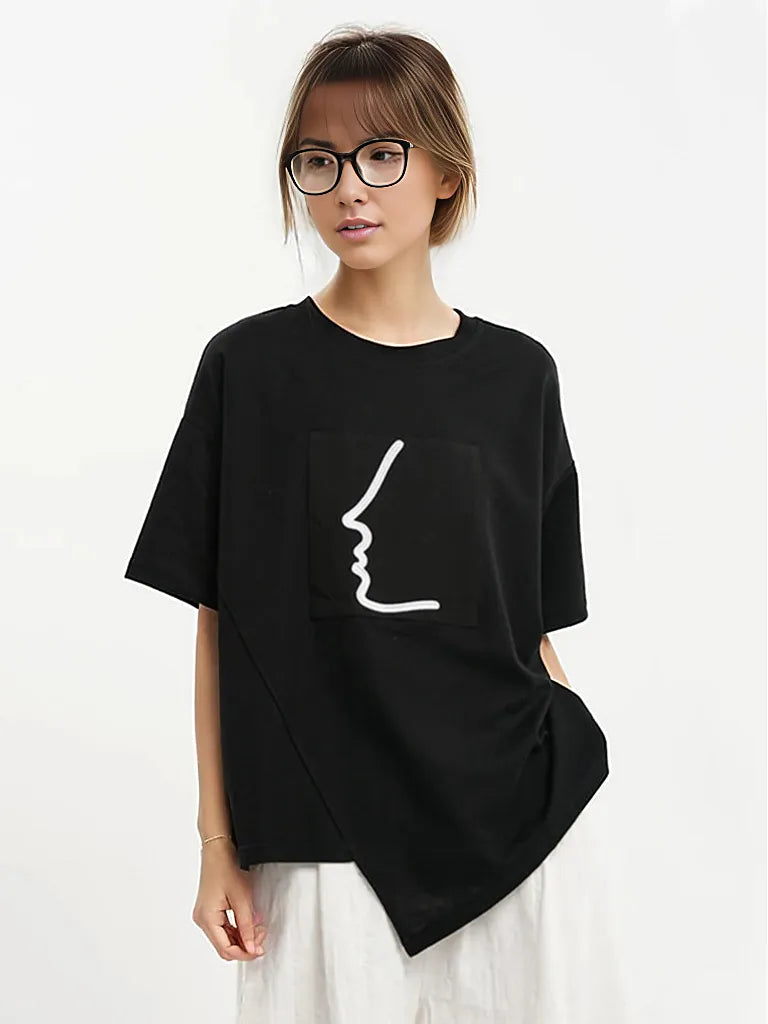 Minimalist Graphic Print Asymmetrical T-Shirt-SimpleModerne