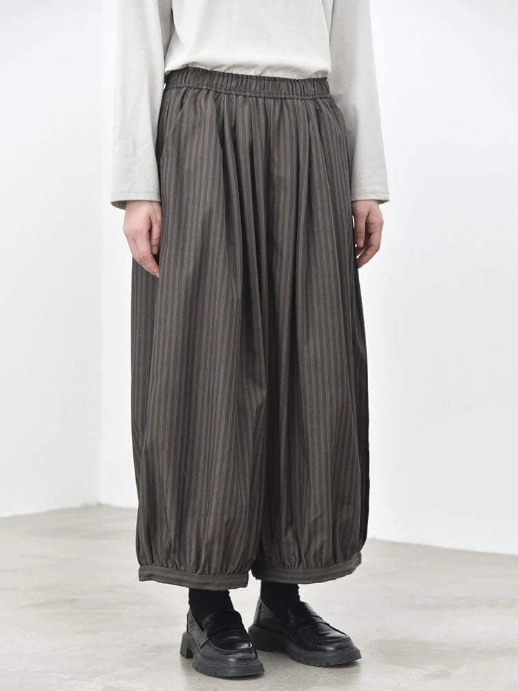 Olive Pinstripe Balloon Trousers | Relaxed Wide Leg