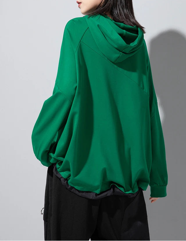 Asymmetric Pocket Hoodie — Green / Black-SimpleModerne