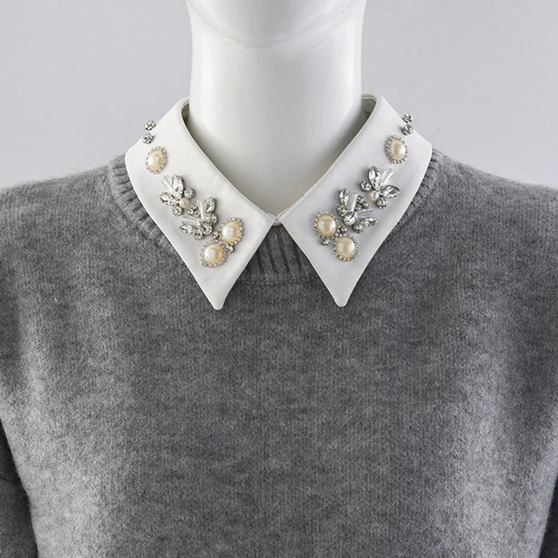 Embellished Detachable Collar – Minimal Gothic Pearl Accent-SimpleModerne