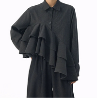 Asymmetrical Ruffle Pinstripe Shirt-SimpleModerne