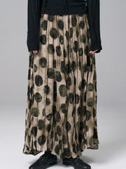 Vintage-Inspired Pleated Maxi Skirt – Earthy Tones, Abstract Polka Dots, High-Waist-SimpleModerne