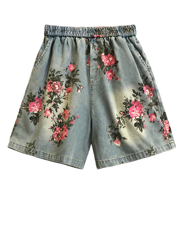 Vintage Bloom Relaxed Shorts-SimpleModerne