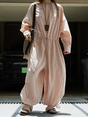 Oversized Drawstring Jumpsuit — Blush Pink-SimpleModerne