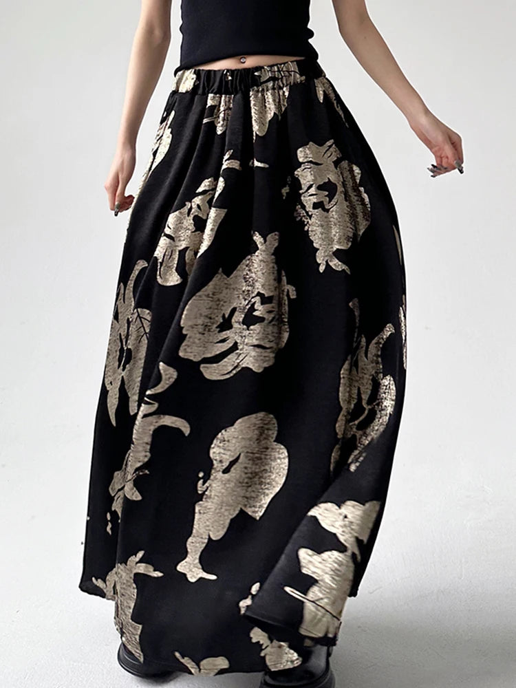 Casual Minimal Goth Flower Skirt-SimpleModerne