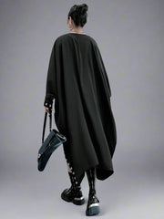 Oversized Rivet-Trim Pullover Dress – Punk-Inspired Cocoon Fit