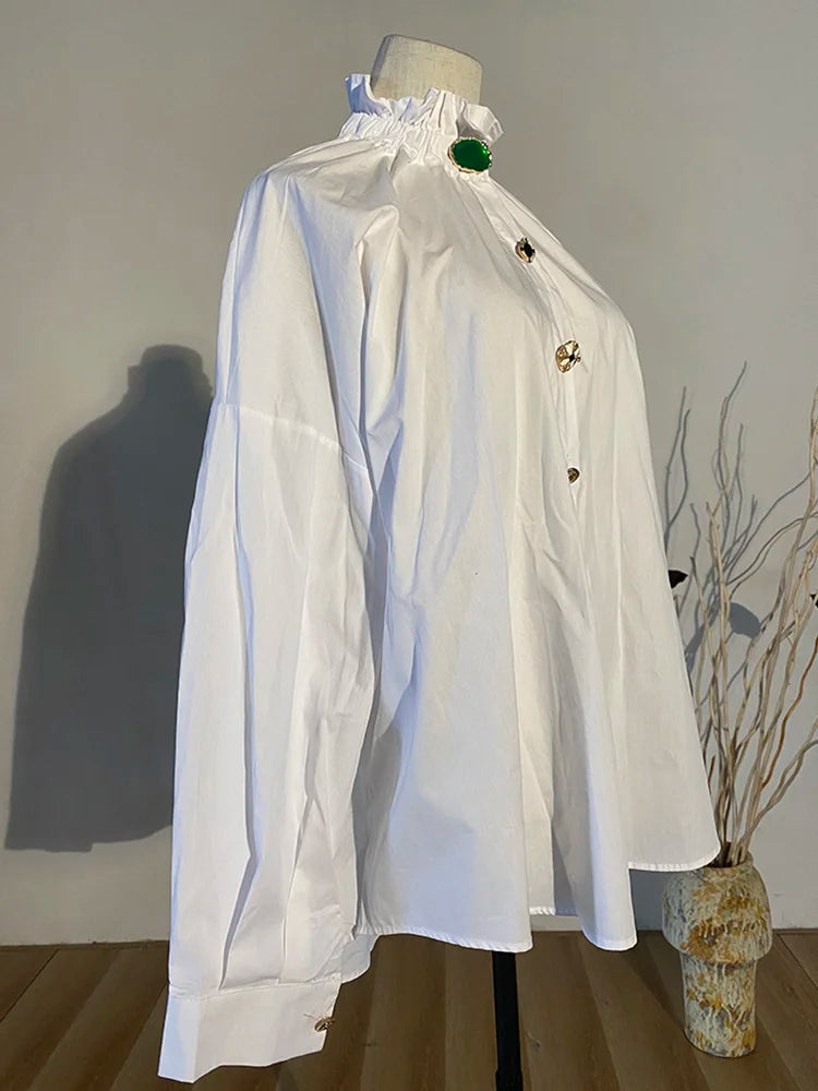 Ruffled Blouse with Decorative Buttons-SimpleModerne
