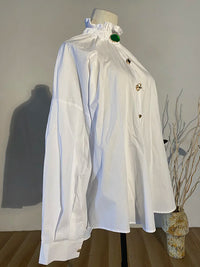 Ruffled Blouse with Decorative Buttons-SimpleModerne