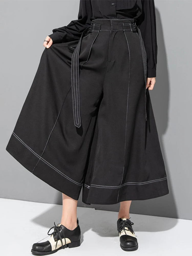 Wide-Leg Capri Culottes with Belt Detail-SimpleModerne
