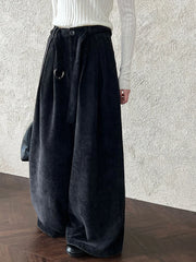 High-Waist Velvet Wide-Leg Trousers – Black / Coffee