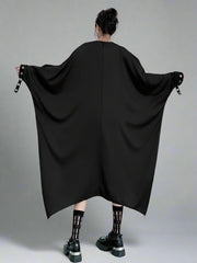 Oversized Rivet-Trim Pullover Dress – Punk-Inspired Cocoon Fit