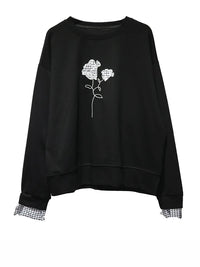 Black Gingham Rose Pullover | Relaxed Alternative Sweatshirt
