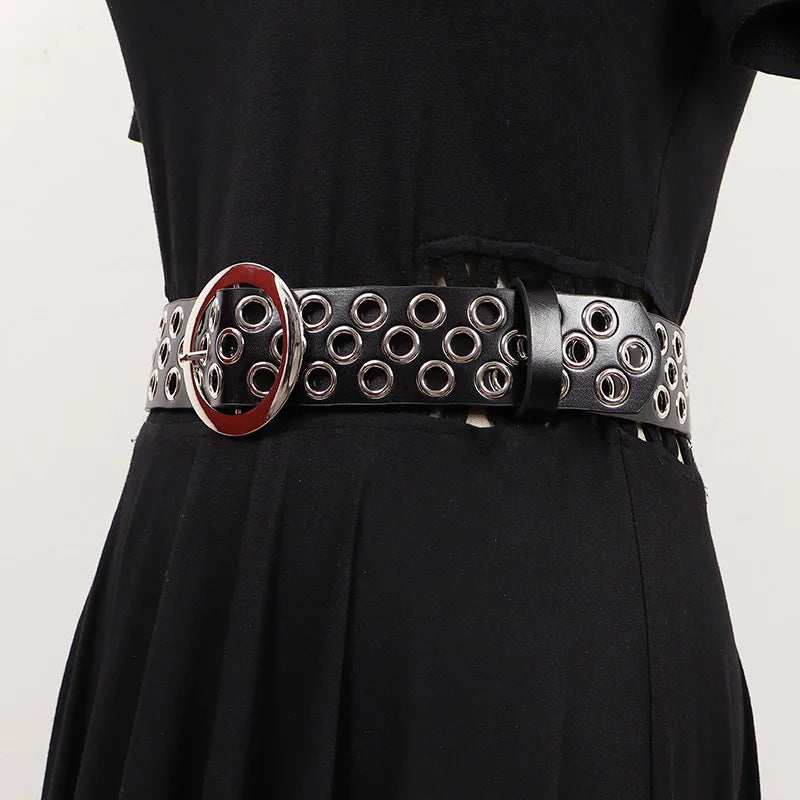 Punk It Up Grommet Belt – Adjustable Rivet Detail with Round Buckle-SimpleModerne