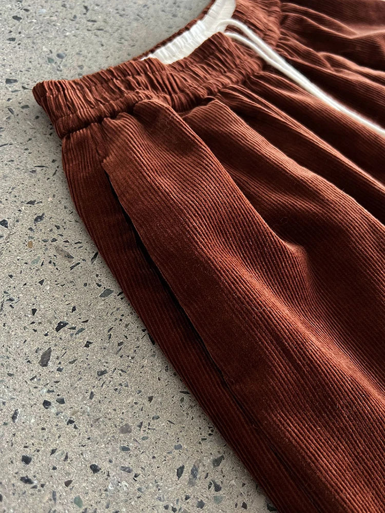 Wide Corduroy Trousers — Deep Chestnut Brown-SimpleModerne