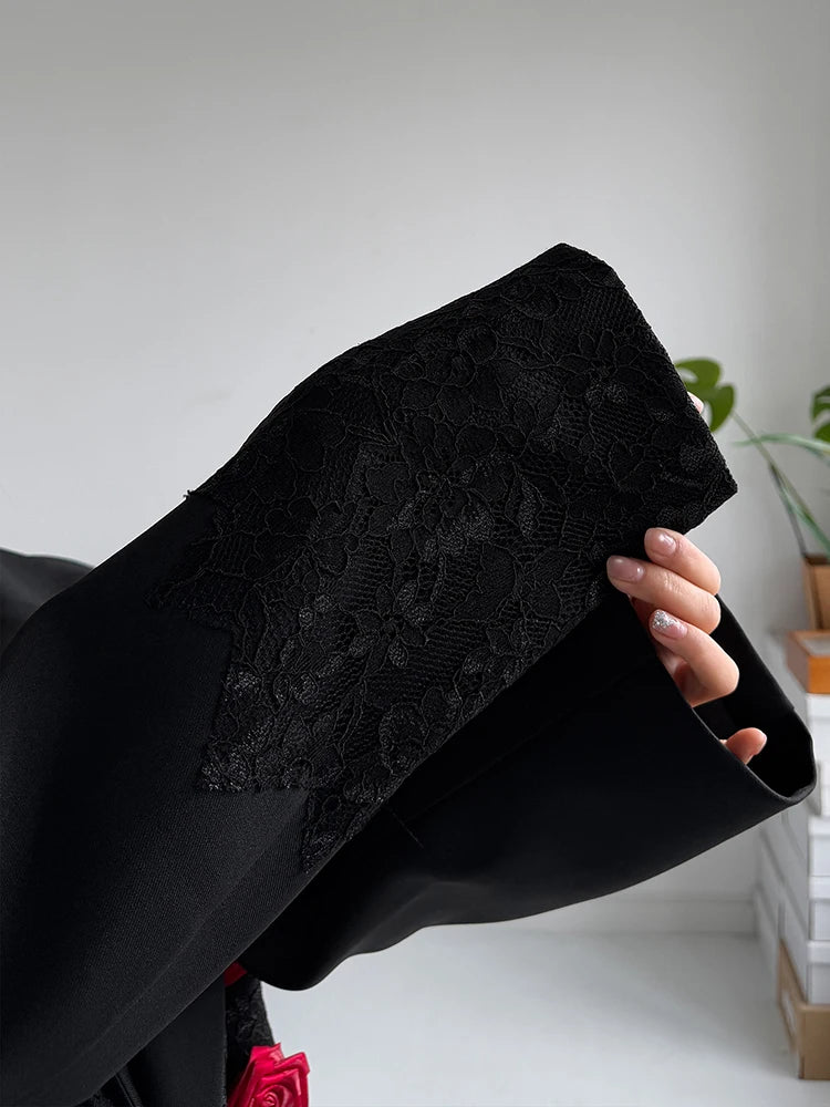 Rose Appliqué Blazer – Gothic Tailoring Statement-SimpleModerne