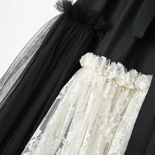 Gothic High-Waisted Tulle & Lace Skirt with Belted Waist – Casual Minimal Goth Collection-SimpleModerne