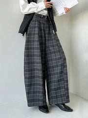 Gothic Plaid Super-Wide Trousers — Grey Windowpane