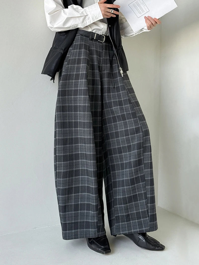 Gothic Plaid Super-Wide Trousers — Grey Windowpane