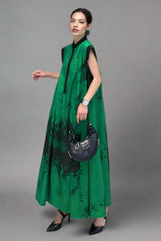 Green Tie-Dye Sleeveless Maxi Dress-SimpleModerne