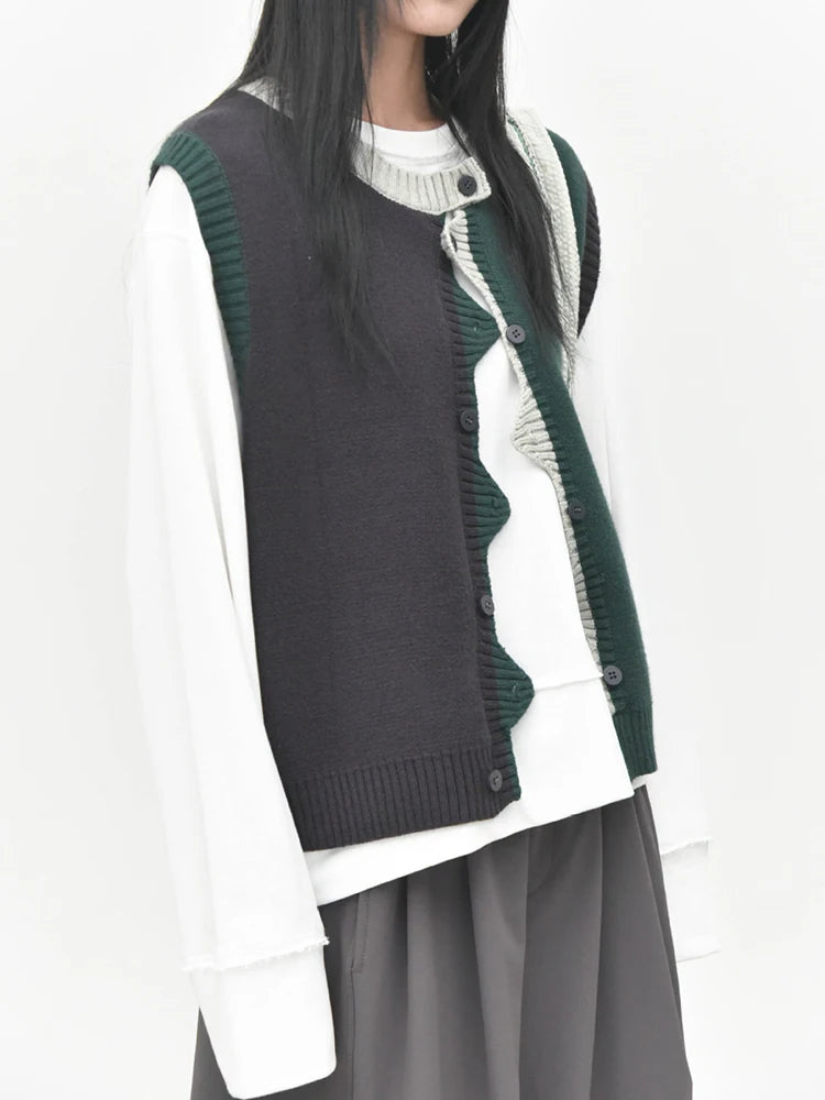 Asymmetric Two-Tone Knitted Vest