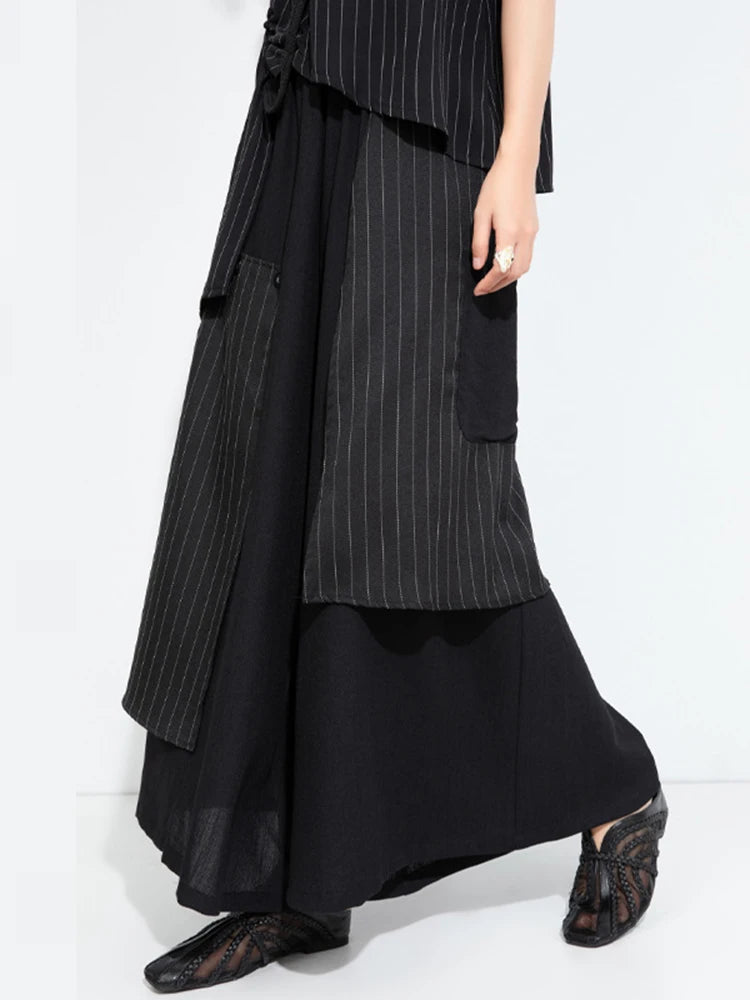 Layered Pinstripe Panel Wide-Leg Trousers-SimpleModerne