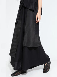 Layered Pinstripe Panel Wide-Leg Trousers-SimpleModerne