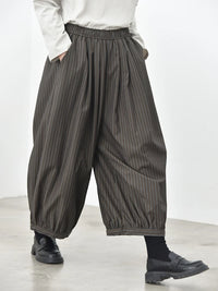 Olive Pinstripe Balloon Trousers | Relaxed Wide Leg