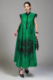 Green Tie-Dye Sleeveless Maxi Dress-SimpleModerne