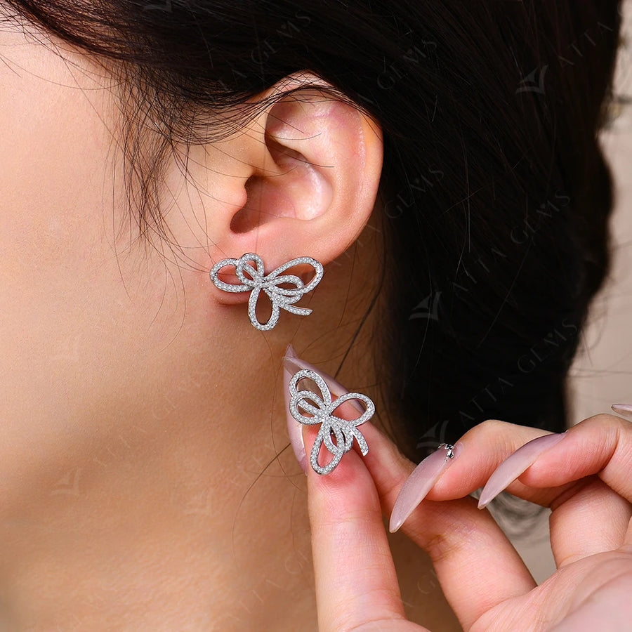Elegant Moissanite Bowknot Earrings – D Color VVS1 in 925 Sterling Silver-SimpleModerne