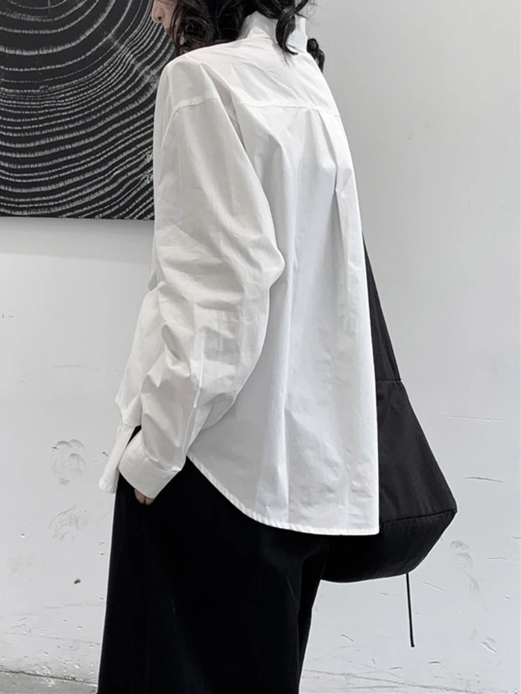 Architectural Asymmetric Wrap Blouse - Stark White-SimpleModerne