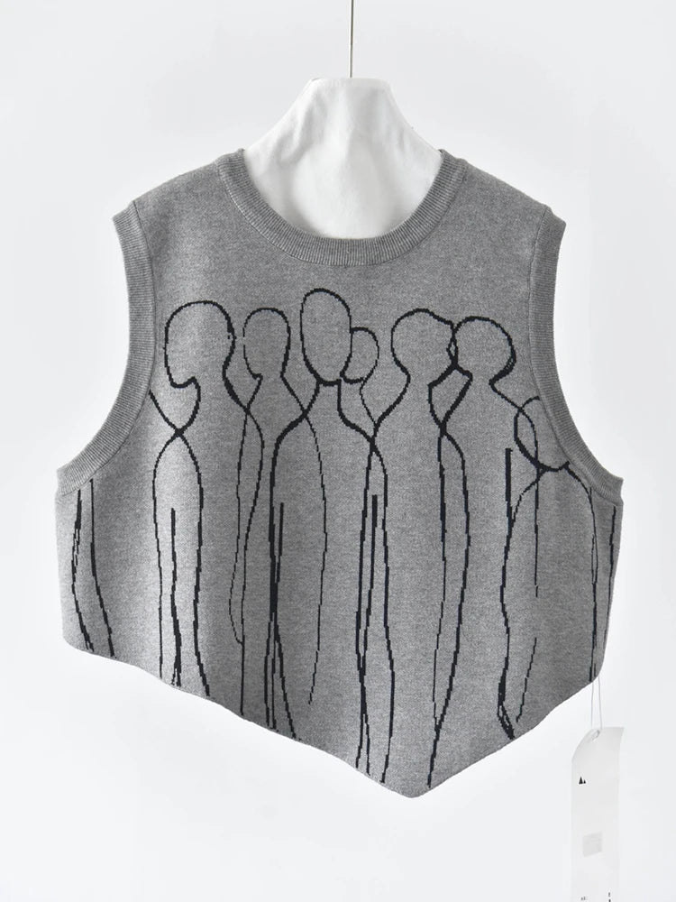 Gray Jacquard Irregular Vest-SimpleModerne