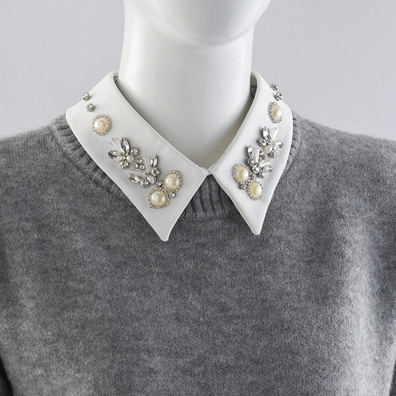 Embellished Detachable Collar – Minimal Gothic Pearl Accent-SimpleModerne