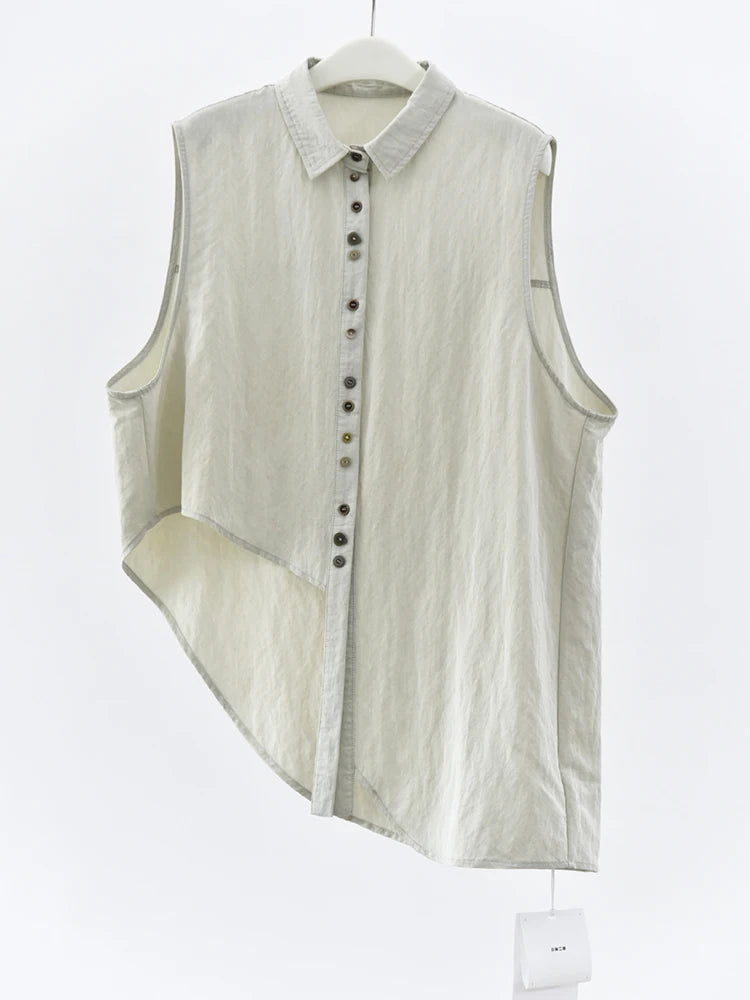 Natural Asymmetrical Button Vest-SimpleModerne