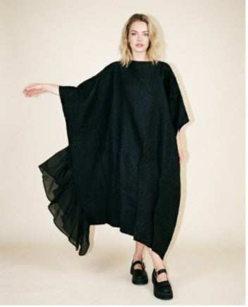 Urban Oversized Black Maxi Dress with Tulle Insert and 3D Textured Fabric