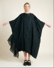 Urban Oversized Black Maxi Dress with Tulle Insert and 3D Textured Fabric