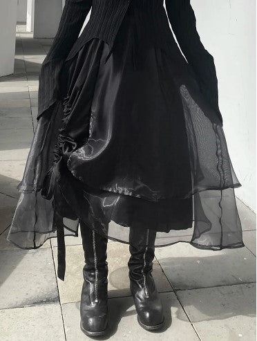 Casual Minimal Goth Layered Tulle Skirt-SimpleModerne
