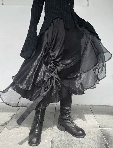 Casual Minimal Goth Layered Tulle Skirt-SimpleModerne