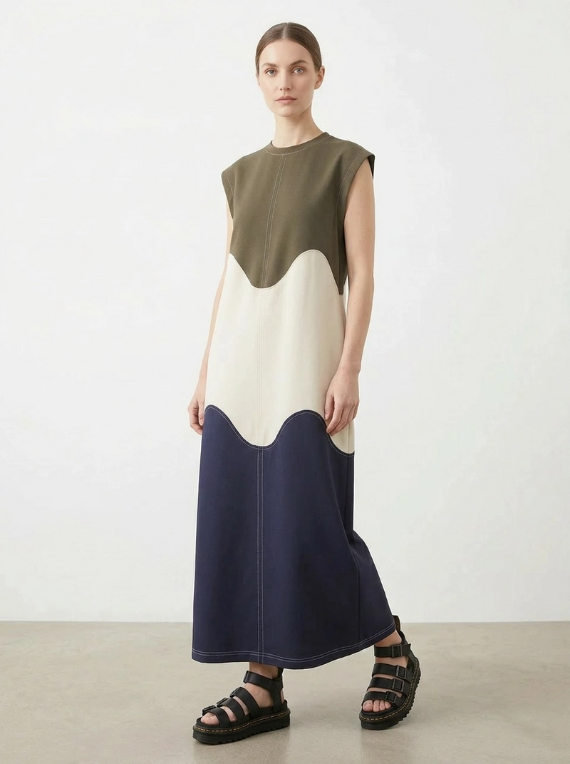 Sculptural Color-Block Midi Dress – SimpleModerne