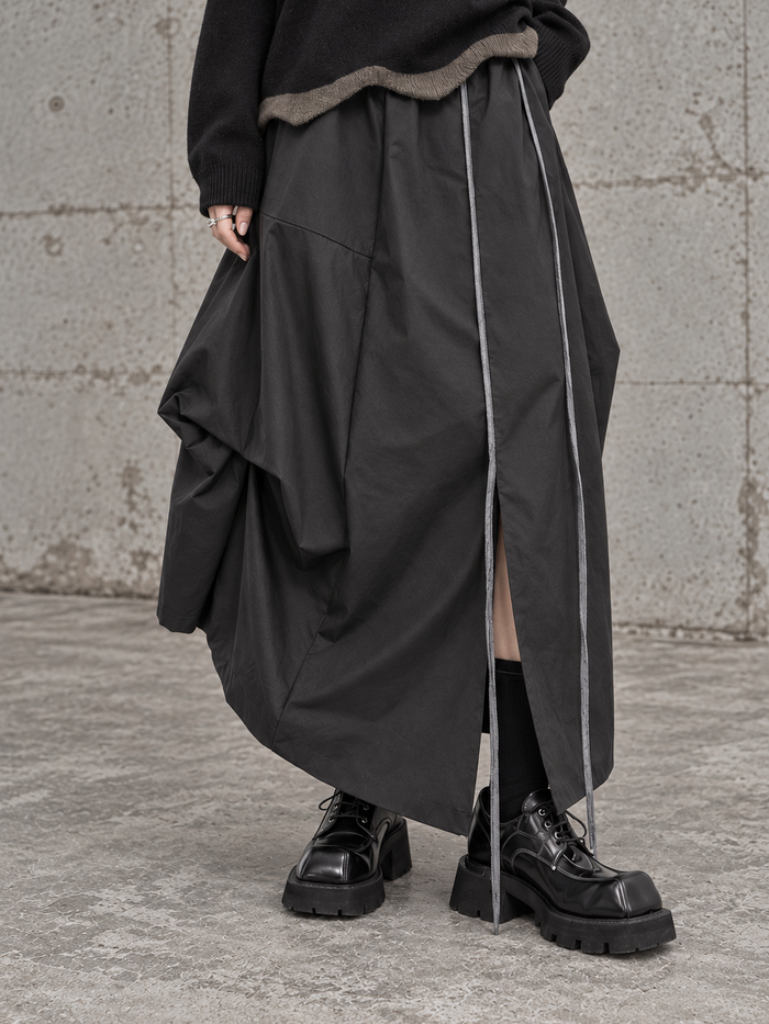 Black Asymmetric Draped Maxi Skirt