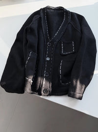 Hand-Stitched Minimal Goth Cardigan – Oversized Textured Knit in Black