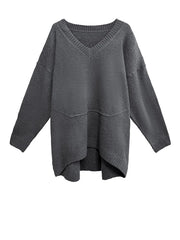 Gray Oversized V-Neck Sweater-SimpleModerne