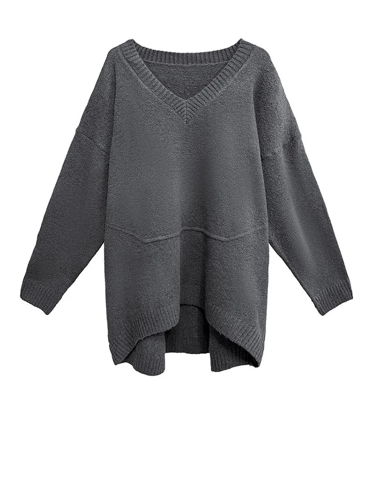 Gray Oversized V-Neck Sweater-SimpleModerne