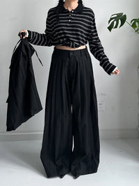 Pleated Overlay Wide-Leg Trousers-SimpleModerne
