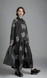 Urban Patchwork Two-Piece Set – Asymmetric Shirt & Wide Capri Pants-SimpleModerne