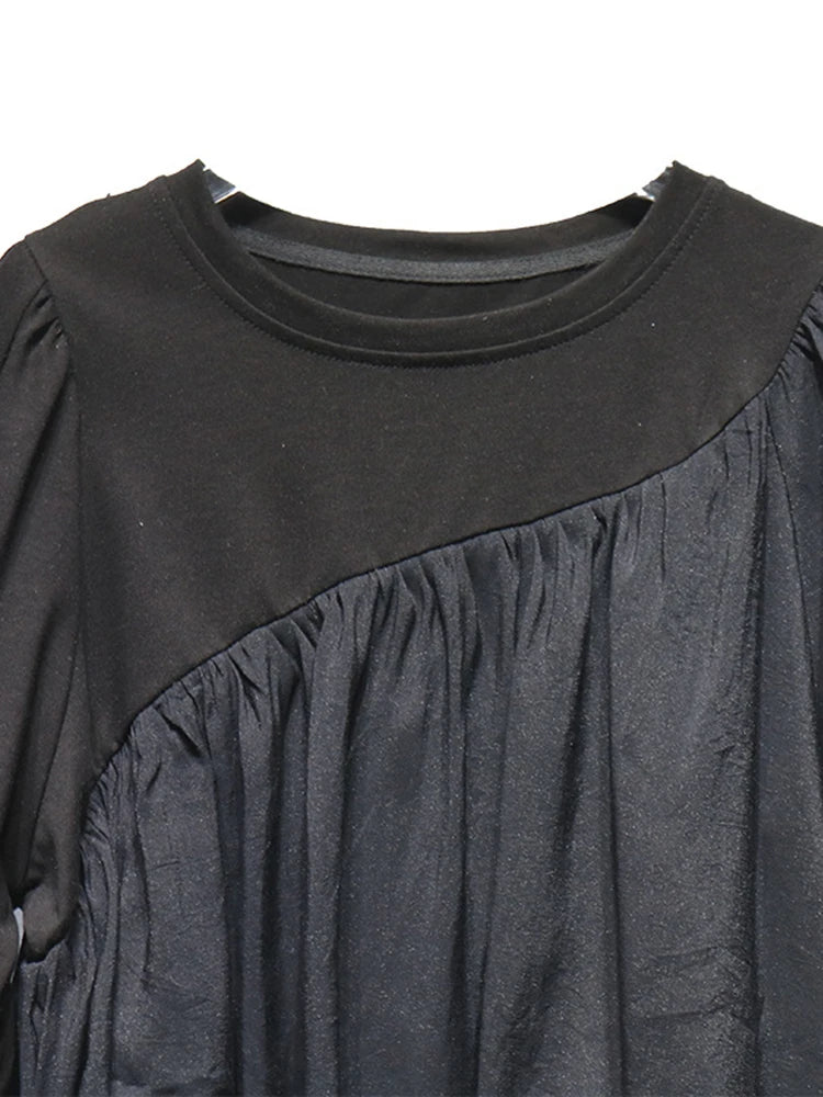 Asymmetric Gathered Bubble Top – Black-SimpleModerne