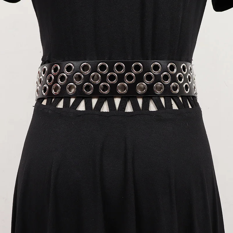 Punk It Up Grommet Belt – Adjustable Rivet Detail with Round Buckle-SimpleModerne