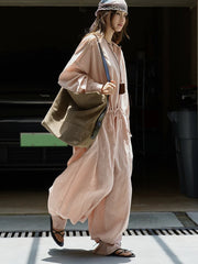 Oversized Drawstring Jumpsuit — Blush Pink-SimpleModerne