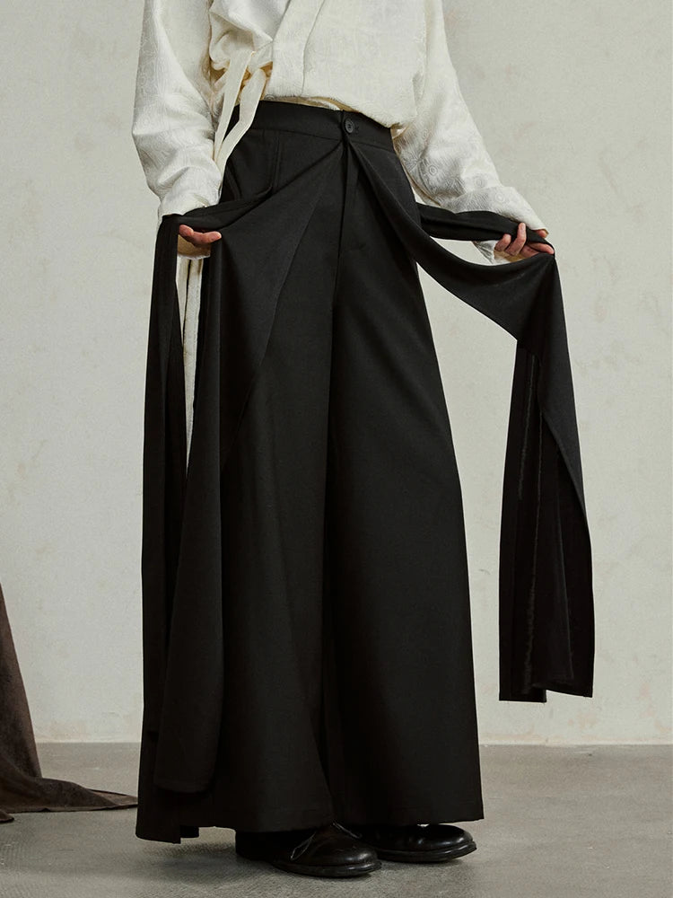 Simple Moderne Black Layered Wide-Leg Trousers – Structured Asymmetrical Panels