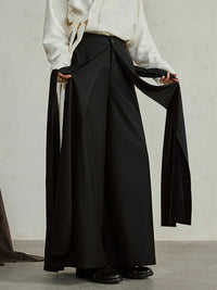Simple Moderne Black Layered Wide-Leg Trousers – Structured Asymmetrical Panels