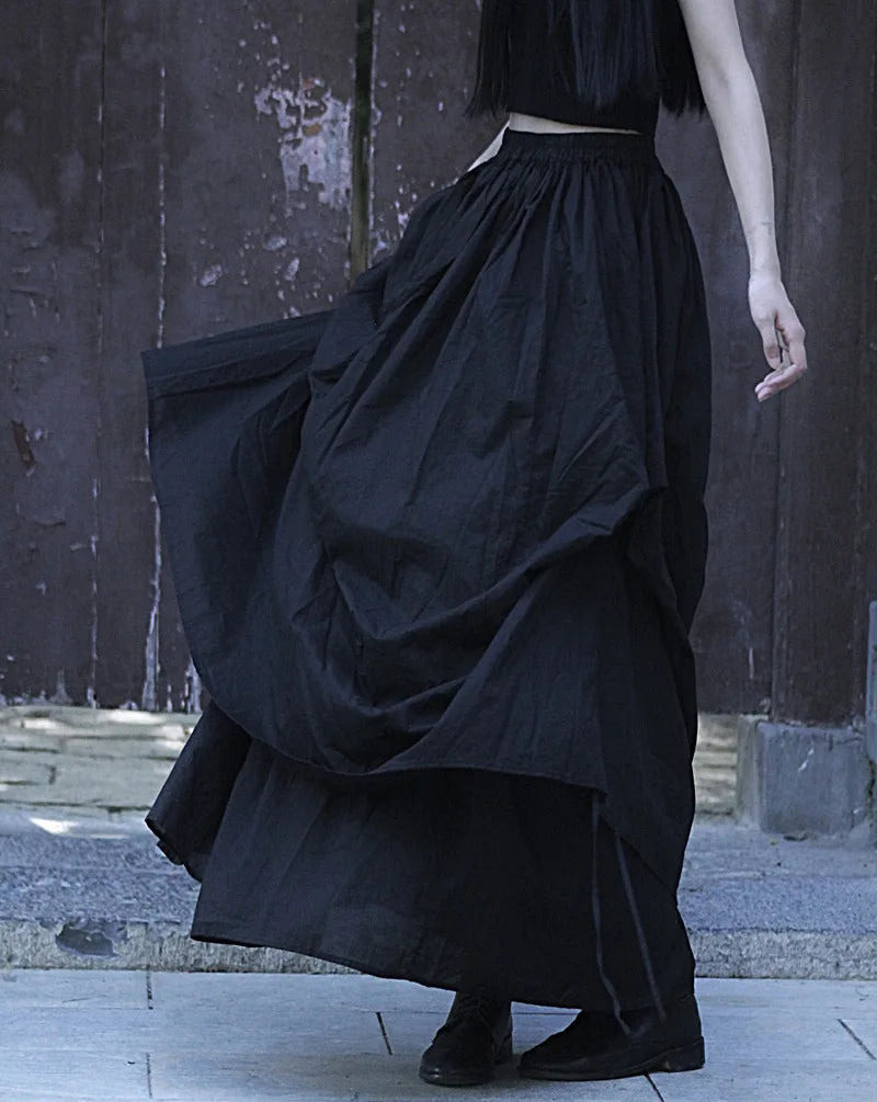 Casual Minimal Goth Layered Black Skirt-SimpleModerne